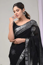 Rovim Jaipuri Hand Block Printed Pure Cotton Linen Saree with Blouse for Women's
