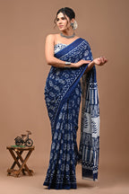 ROVIM Jaipuri Hand Block Printed Cotton Mulmul Saree with Blouse – Soft, Lightweight & Skin-Friendly | Traditional Ethnic Wear for Women