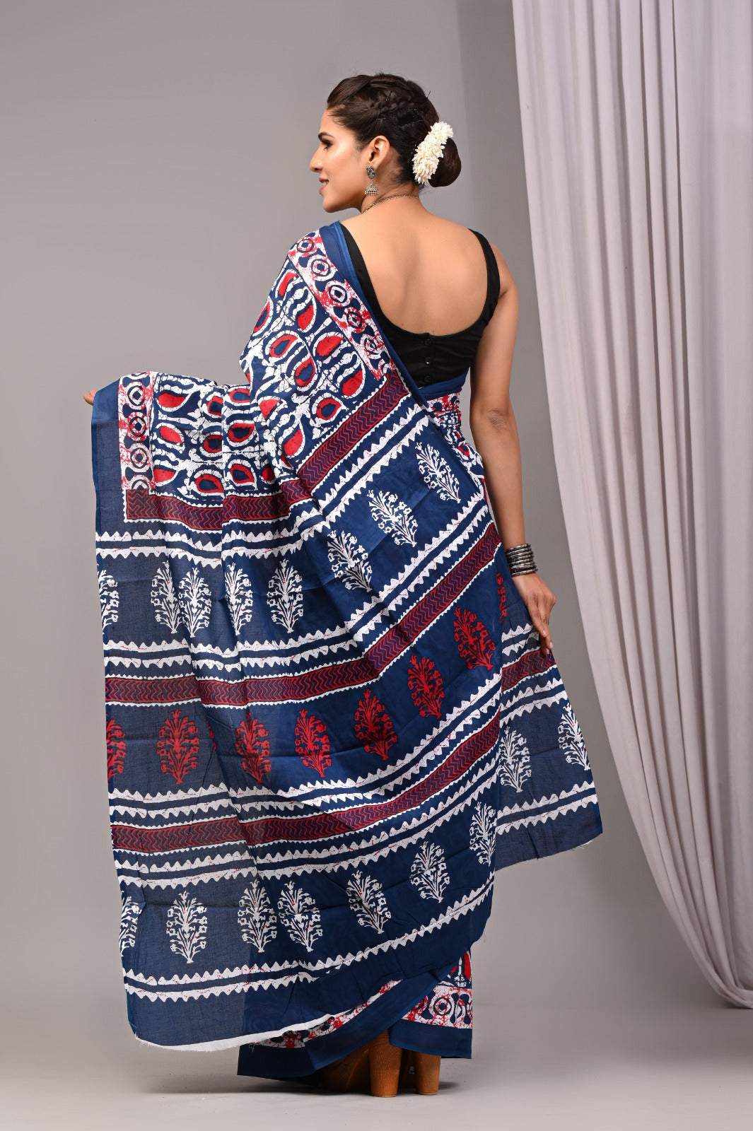 ROVIM Jaipuri Hand Block Printed Cotton Mulmul Saree with Blouse – Soft, Lightweight & Skin-Friendly | Traditional Ethnic Wear for Women