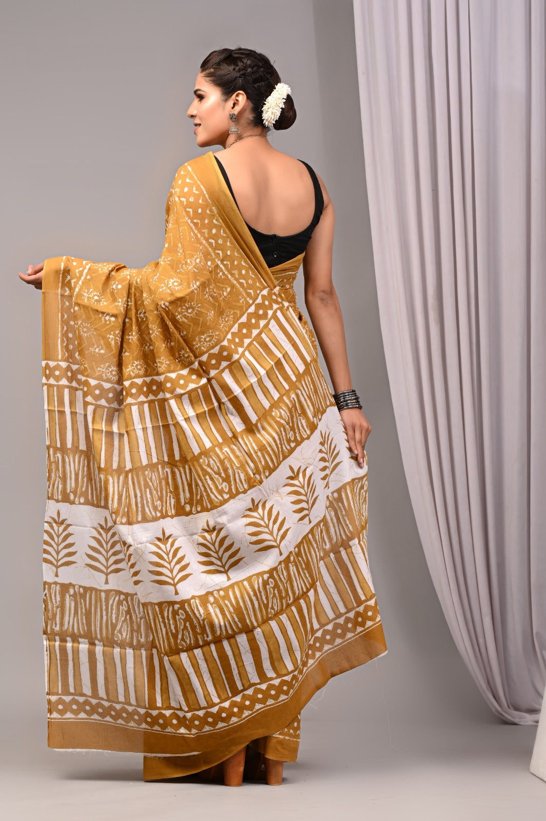 ROVIM Jaipuri Hand Block Printed Cotton Mulmul Saree with Blouse – Soft, Lightweight & Skin-Friendly | Traditional Ethnic Wear for Women