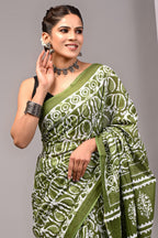 ROVIM Jaipuri Hand Block Printed Cotton Mulmul Saree with Blouse – Soft, Lightweight & Skin-Friendly | Traditional Ethnic Wear for Women