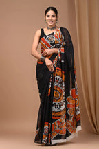 Rovim Jaipuri Traditional Hand Block Printed Cotton Mulmul Saree with Blouse for Women