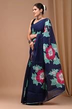 Rovim Jaipuri Traditional Hand Block Printed Cotton Mulmul Saree with Blouse for Women