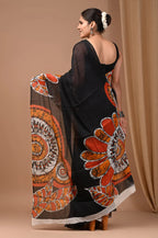 Rovim Jaipuri Traditional Hand Block Printed Cotton Mulmul Saree with Blouse for Women