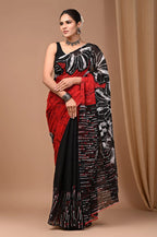 Rovim Jaipuri Traditional Hand Block Printed Cotton Mulmul Saree with Blouse for Women