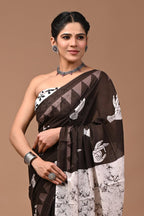ROVIM Jaipuri Hand Block Printed Cotton Mulmul Saree with Blouse – Soft, Lightweight & Skin-Friendly | Traditional Ethnic Wear for Women