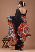 Ishita Hand Block Batik Printed Cotton Mulmul Saree with Blouse for Women